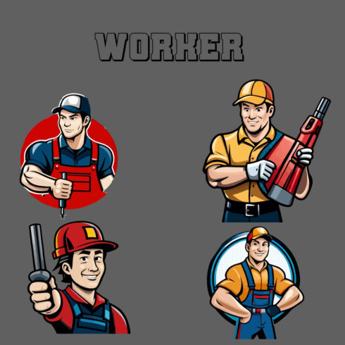 pack of 4 worker attractive looking mascot cover image.