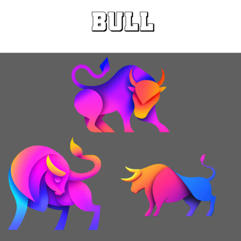 3 multicolored bull gaming logos cover image.