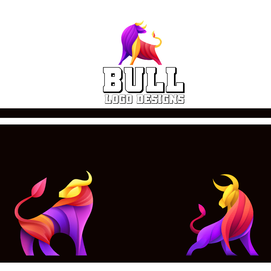 4 bull multicolor logo design preview image.