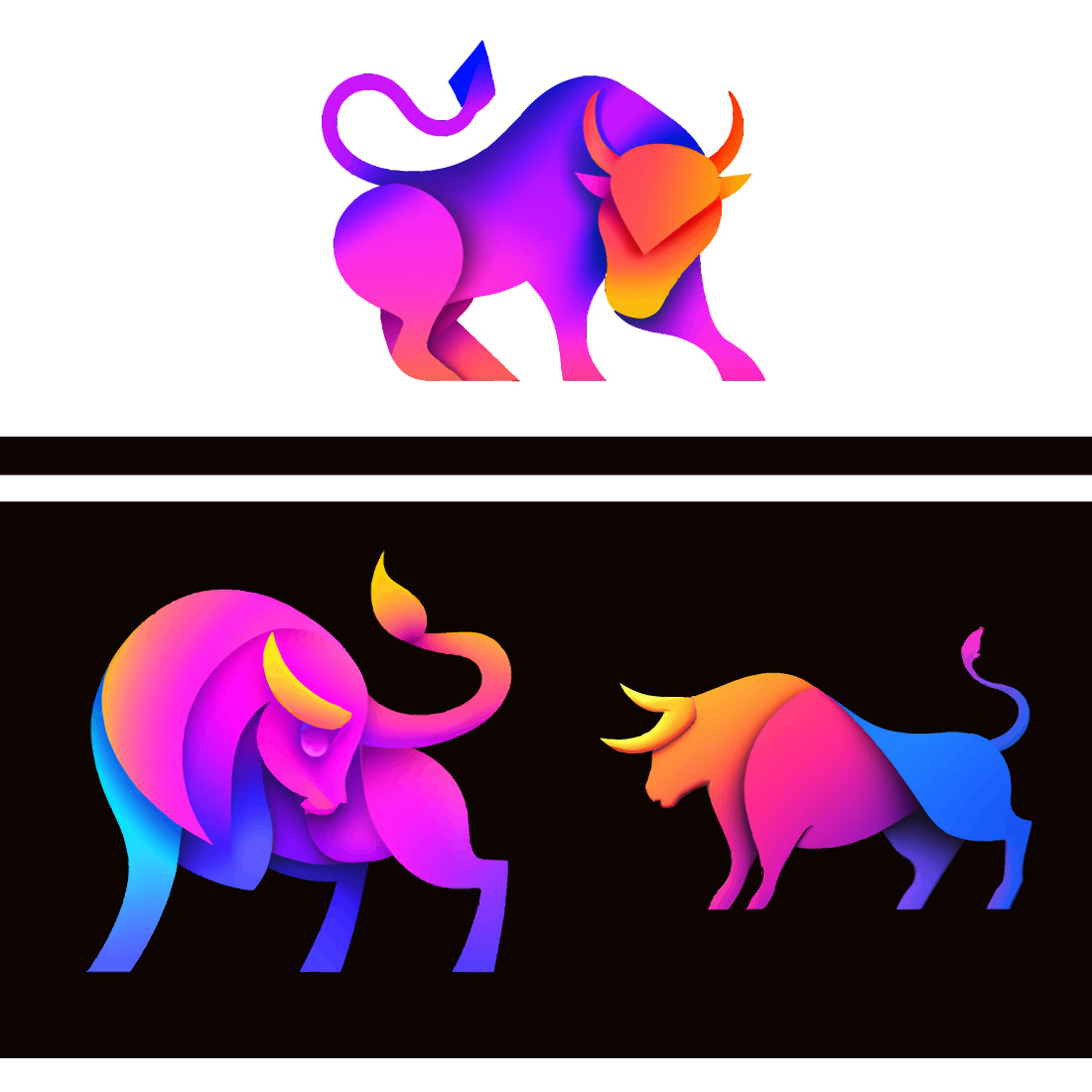 3 multicolored bull gaming logos preview image.
