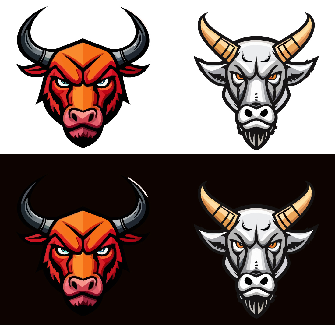 2 bull gaming mascot logos preview image.