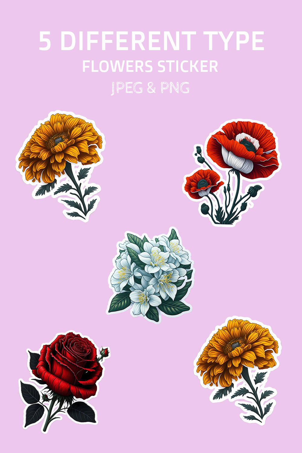 5 Different Flowers Sticker pinterest preview image.