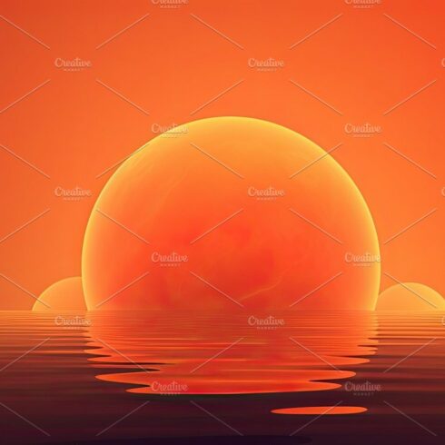 Hot sunset with a red sun on the background in the summer. Generative AI cover image.