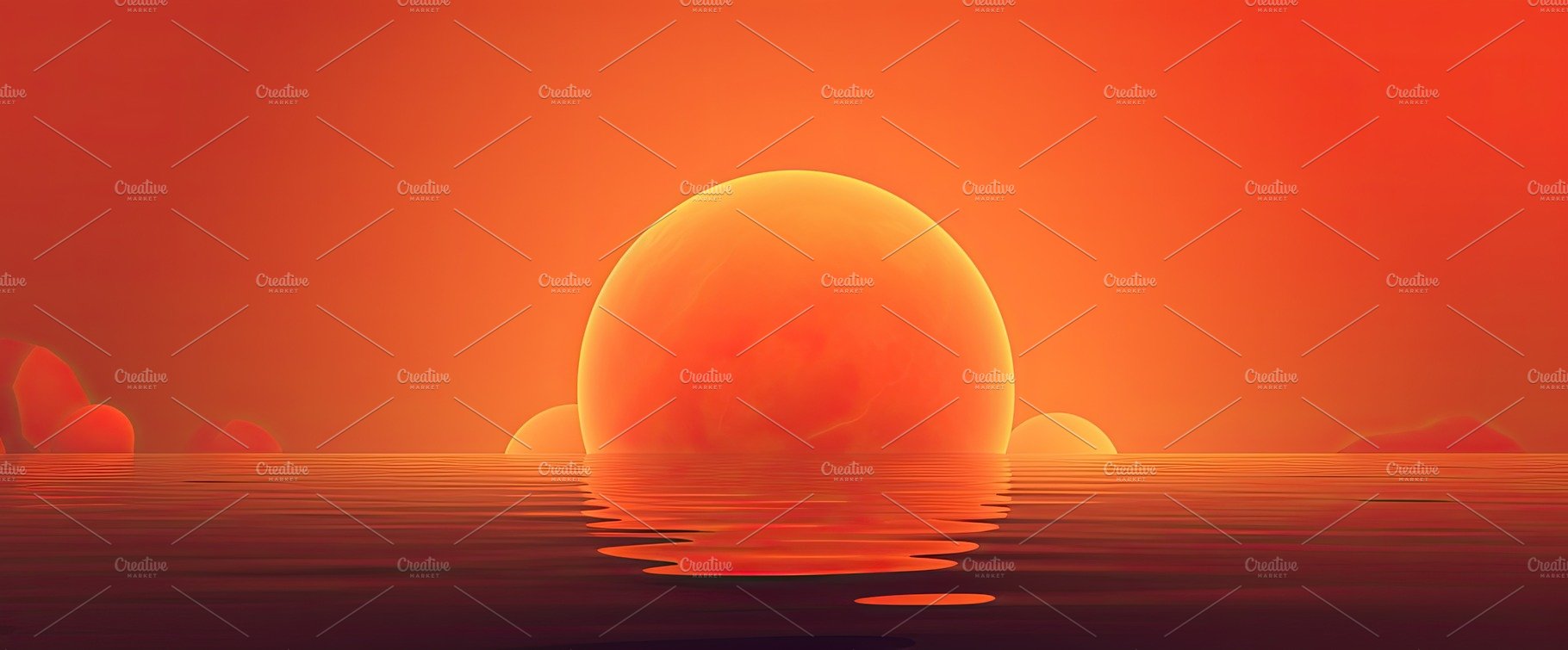 Hot sunset with a red sun on the background in the summer. Generative AI cover image.