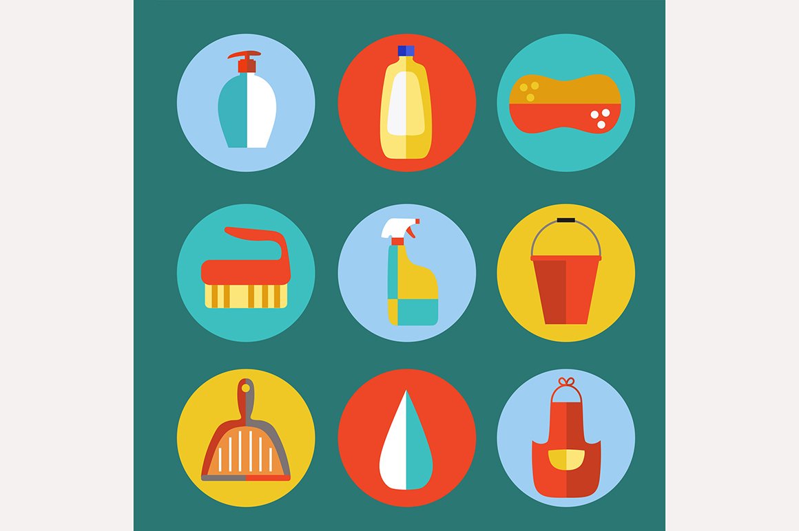 Cleaning product icon set preview image.