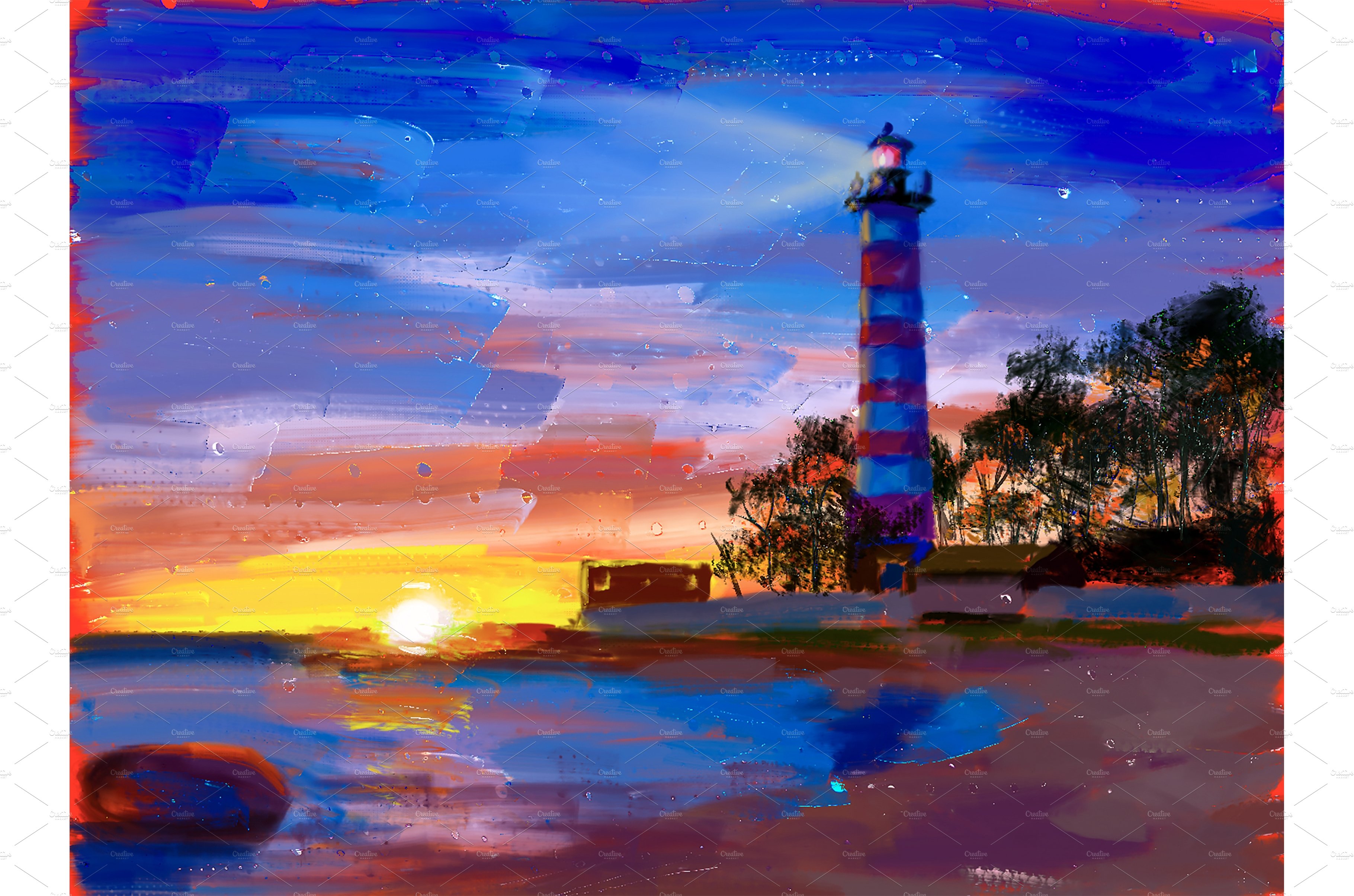 Lighthouse sea at sunset landscape cover image.