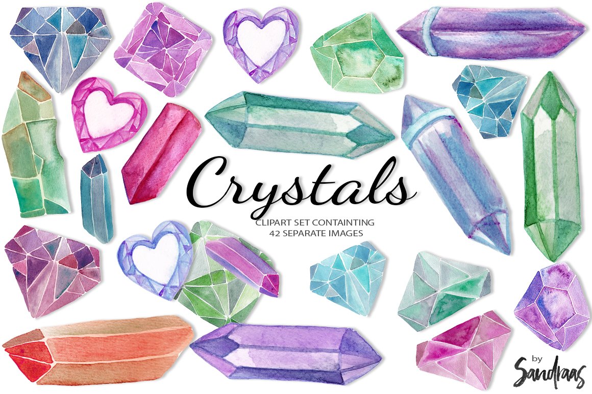 Crystals clip art set preview image.