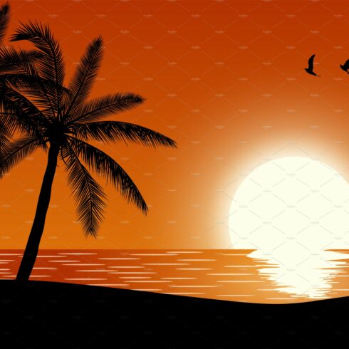 Silhouette palm tree on beach cover image.