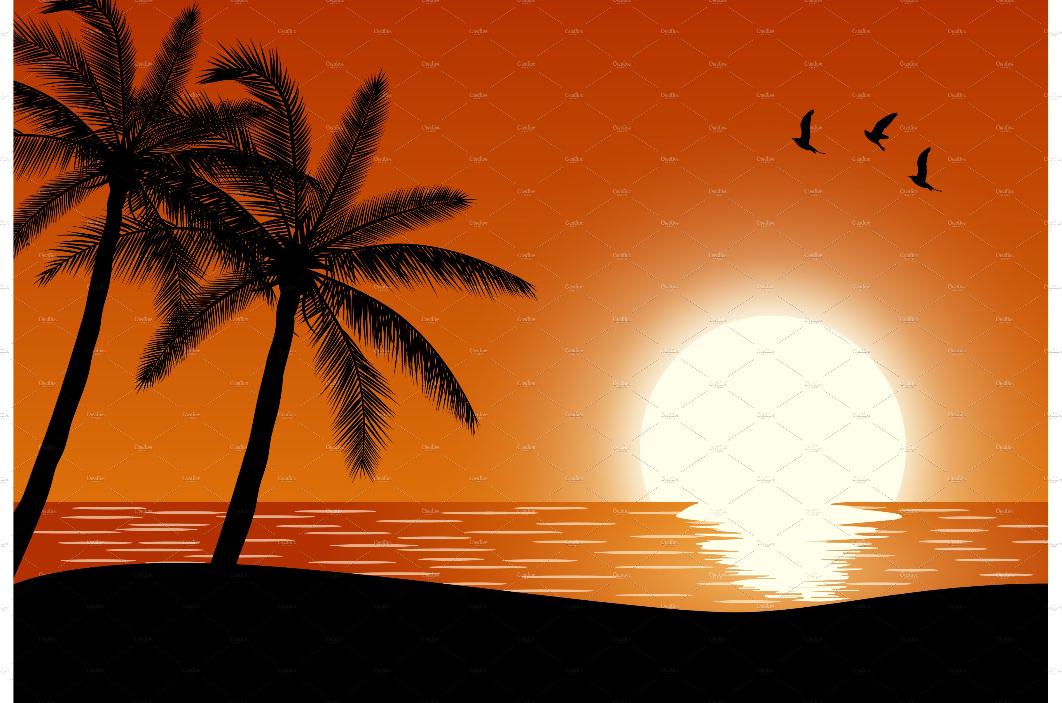 Silhouette palm tree on beach cover image.