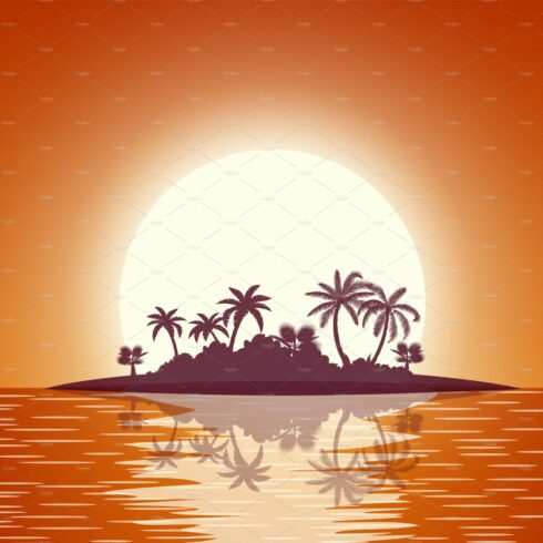 Hot tropical island with palm trees cover image.