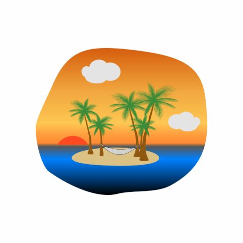Sunset on tropical island, vector cover image.