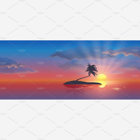 Inhabited tropical island vector cover image.