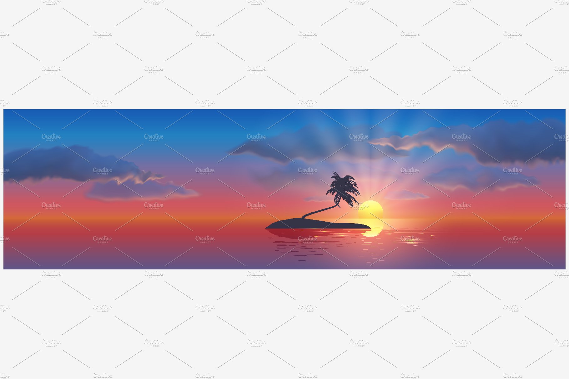 Inhabited tropical island vector cover image.