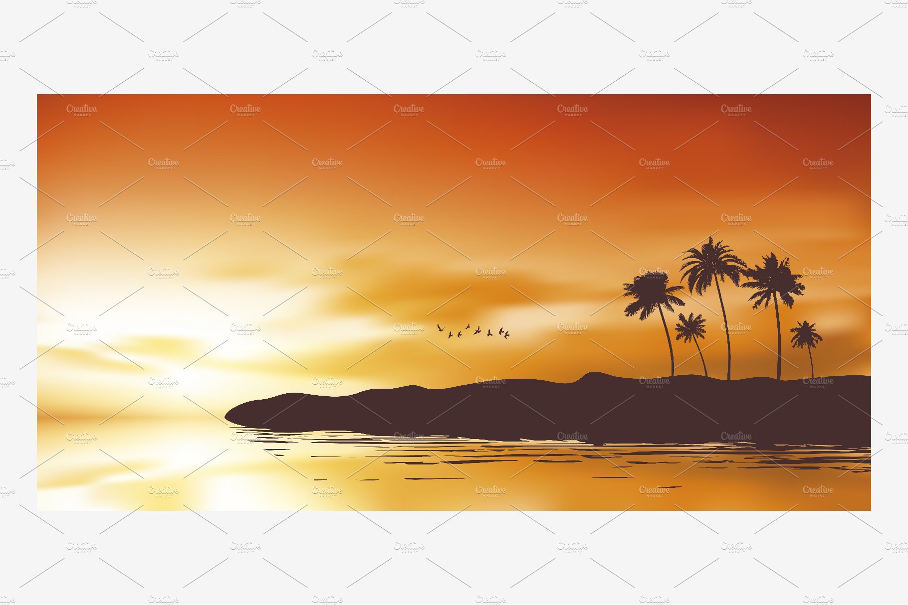 Sunset at the beach vector cover image.