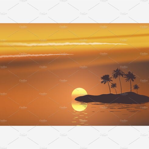Inhabited tropical island vector cover image.