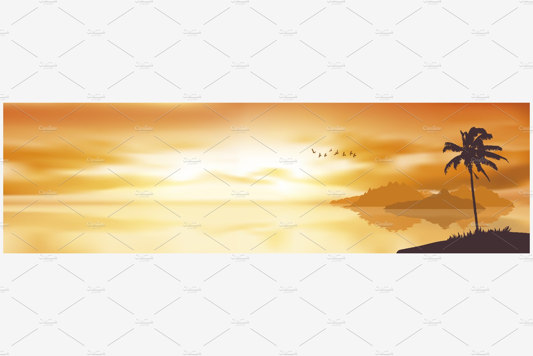 Sunset on the beach vector cover image.