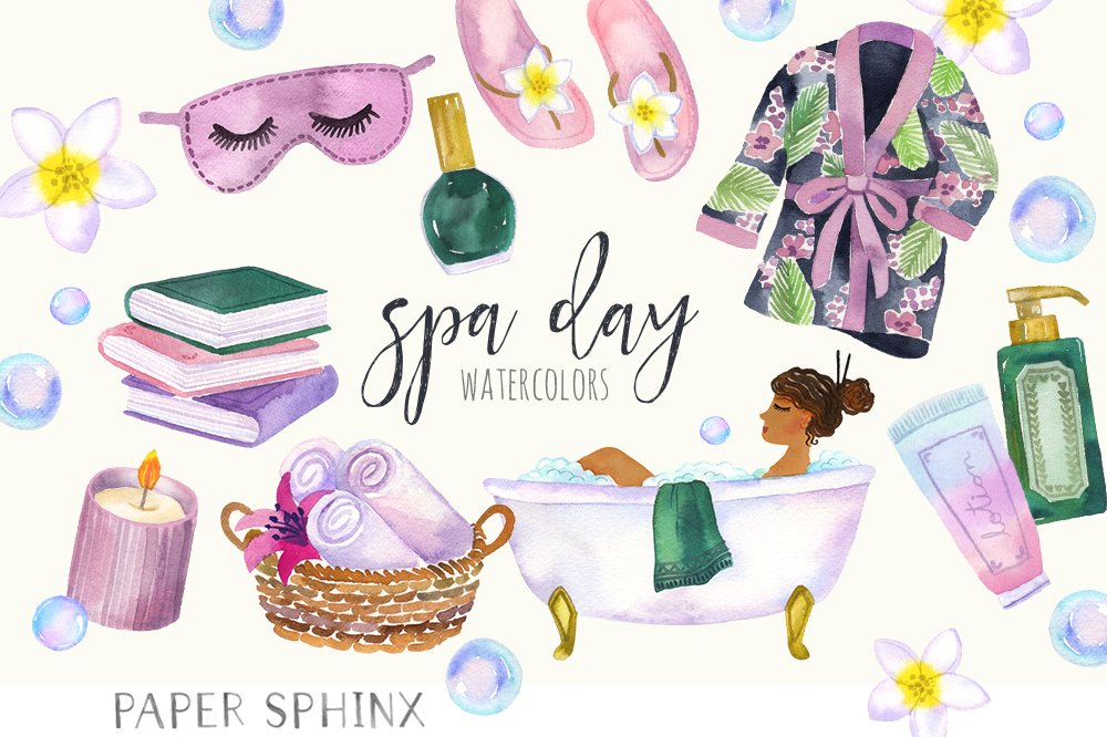 Watercolor Spa Day Clipart cover image.