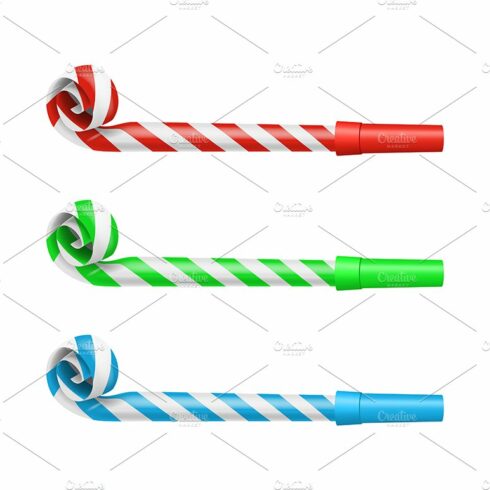 Party Blower Whistles Set. Vector cover image.