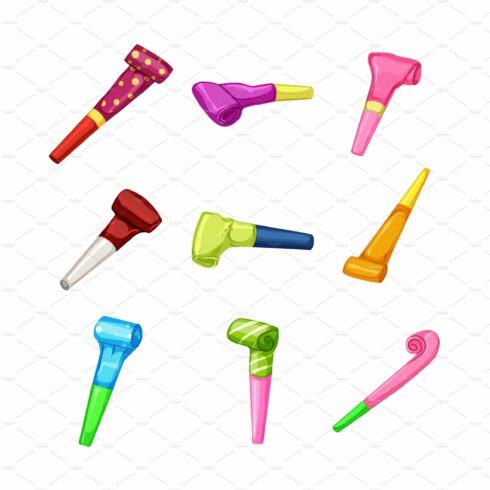 party whistle set cartoon vector cover image.