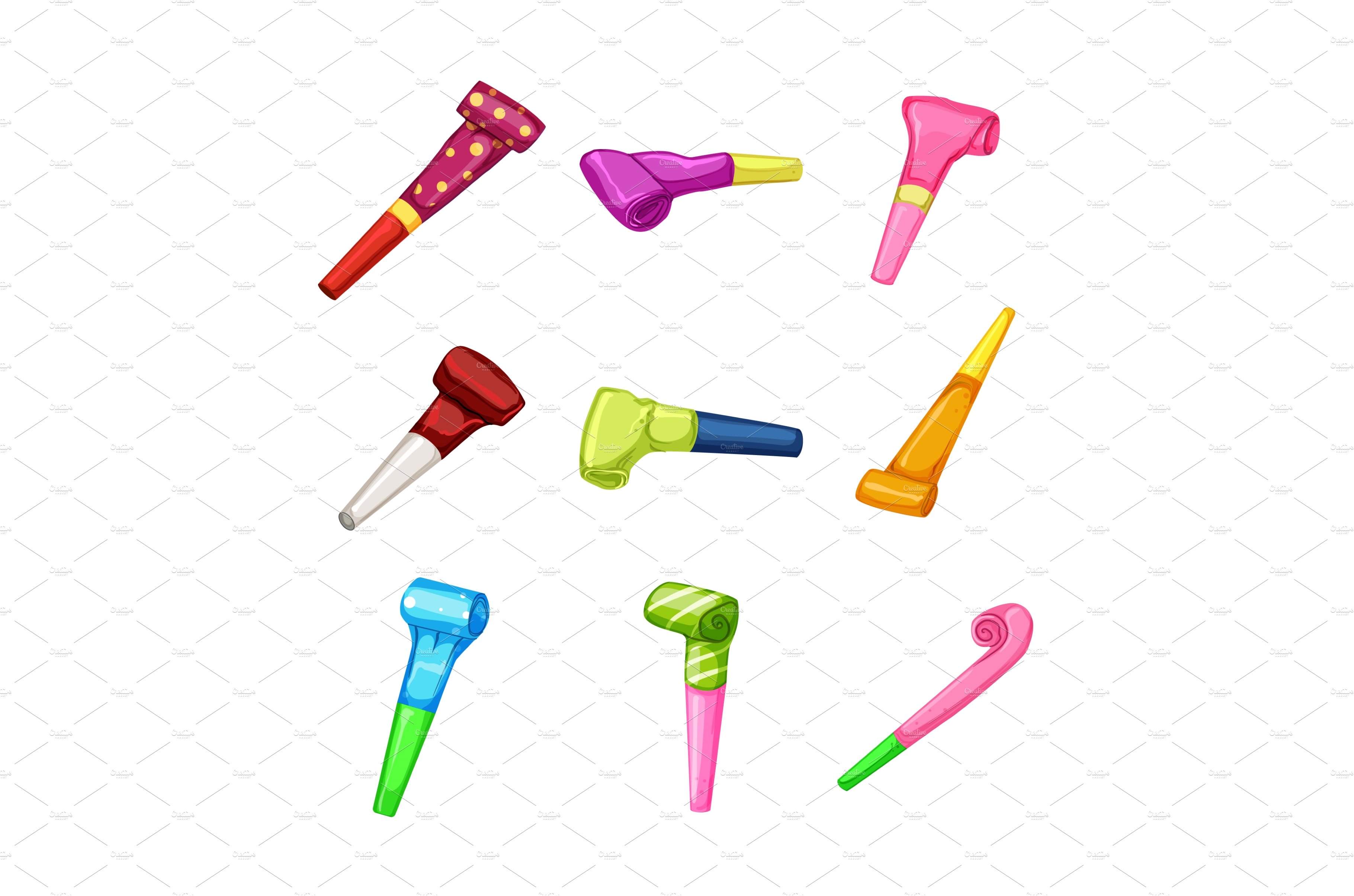 party whistle set cartoon vector cover image.