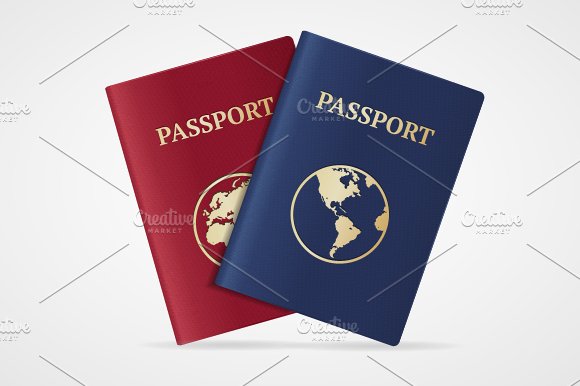 Vector passport set. Flat cover image.