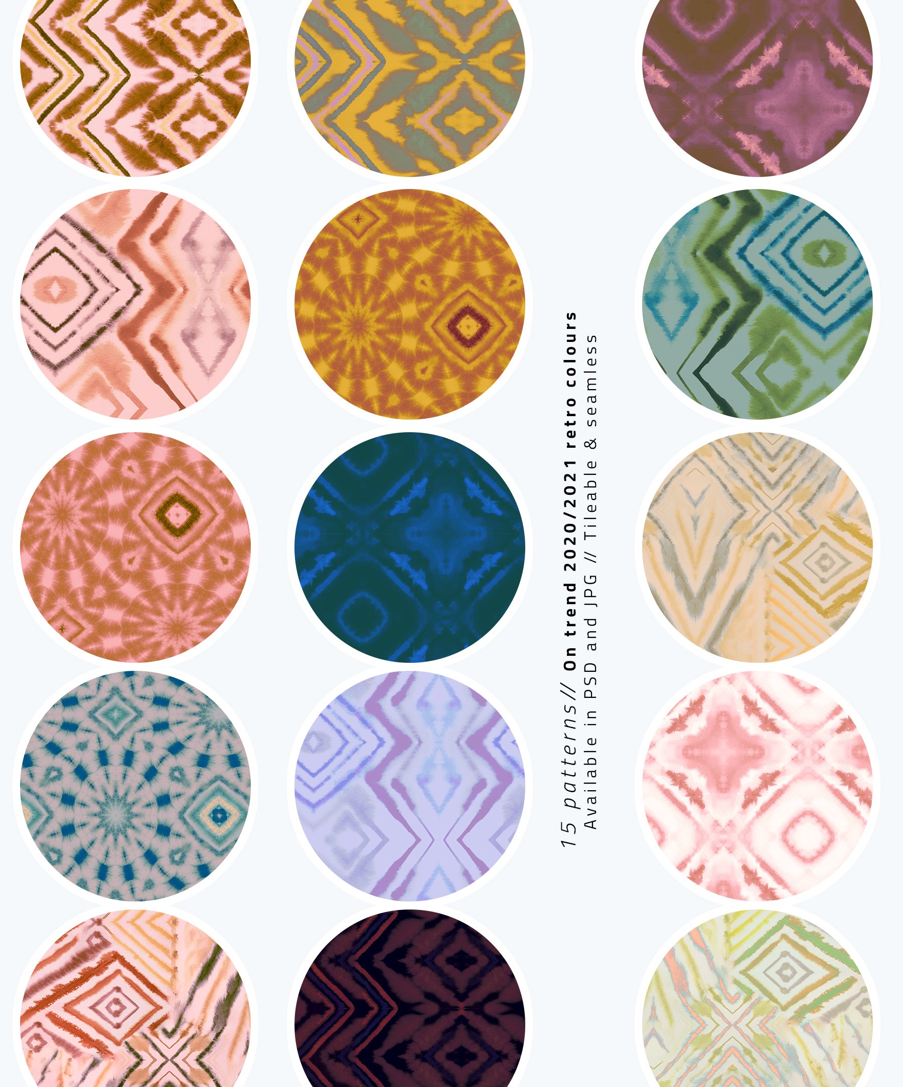 Retro Tie Dye Pattern Set preview image.