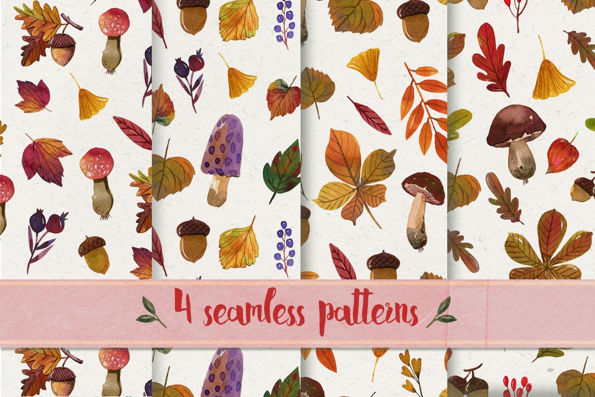 Watercolor autumn leaves collection. preview image.