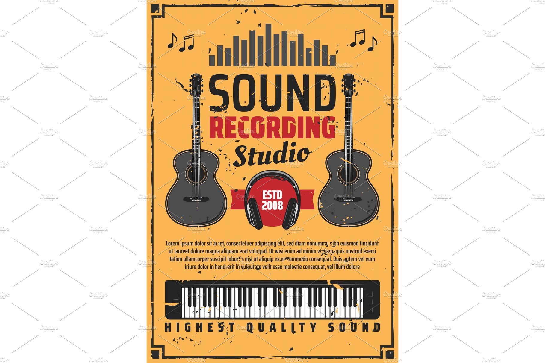 Sound recording studio and music cover image.