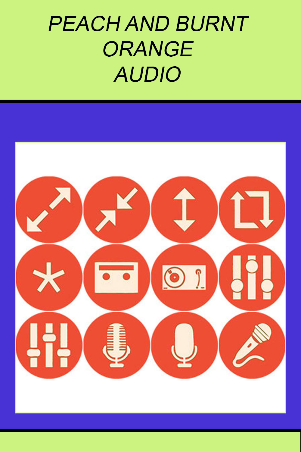 PEACH AND BURNT ORANGE AUDIO ROUND ICONS pinterest preview image.