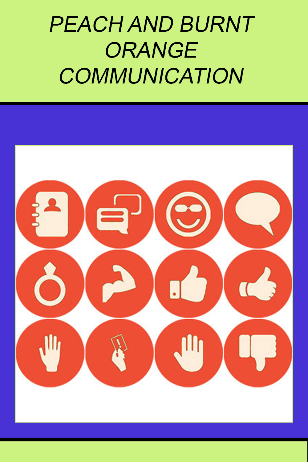 PEACH AND BURNT ORANGE COMMUNICATION ROUND ICONS pinterest preview image.