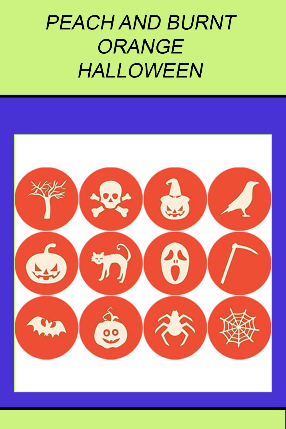 PEACH AND BURNT ORANGE HALLOWEEN ROUND ICONS pinterest preview image.