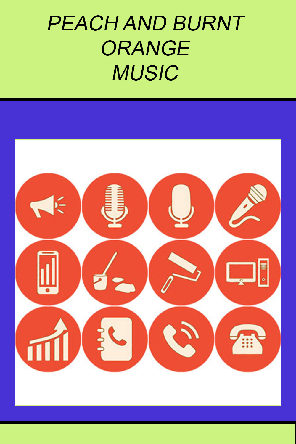 PEACH AND BURNT ORANGE MUSIC ROUND ICONS pinterest preview image.