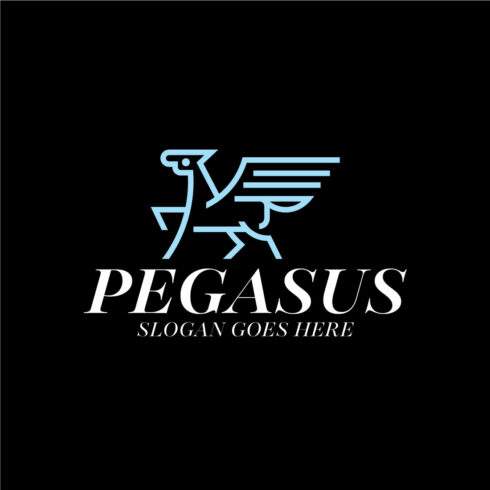 Blue horse Pegasus Outline logo design template cover image.