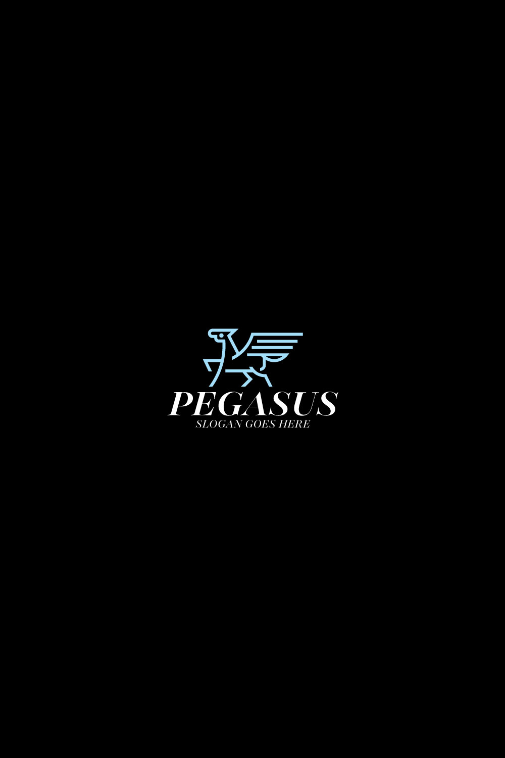 Blue horse Pegasus Outline logo design template pinterest preview image.