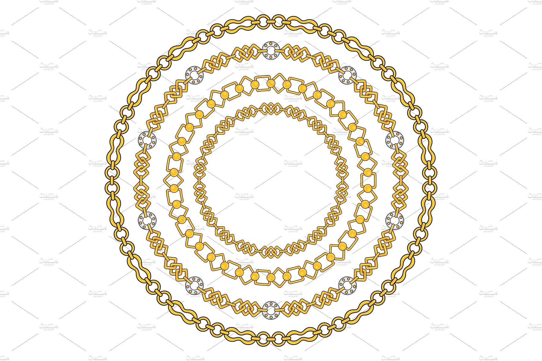 Round frame of figured gold chains cover image.