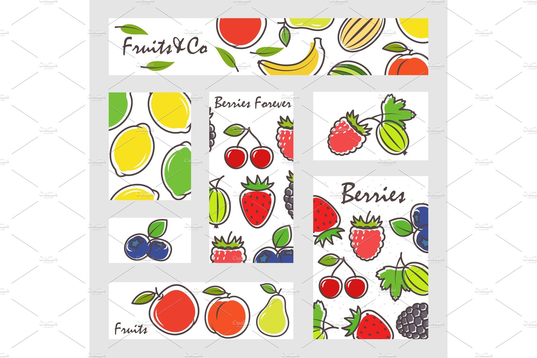 Fruits and berries banners set cover image.