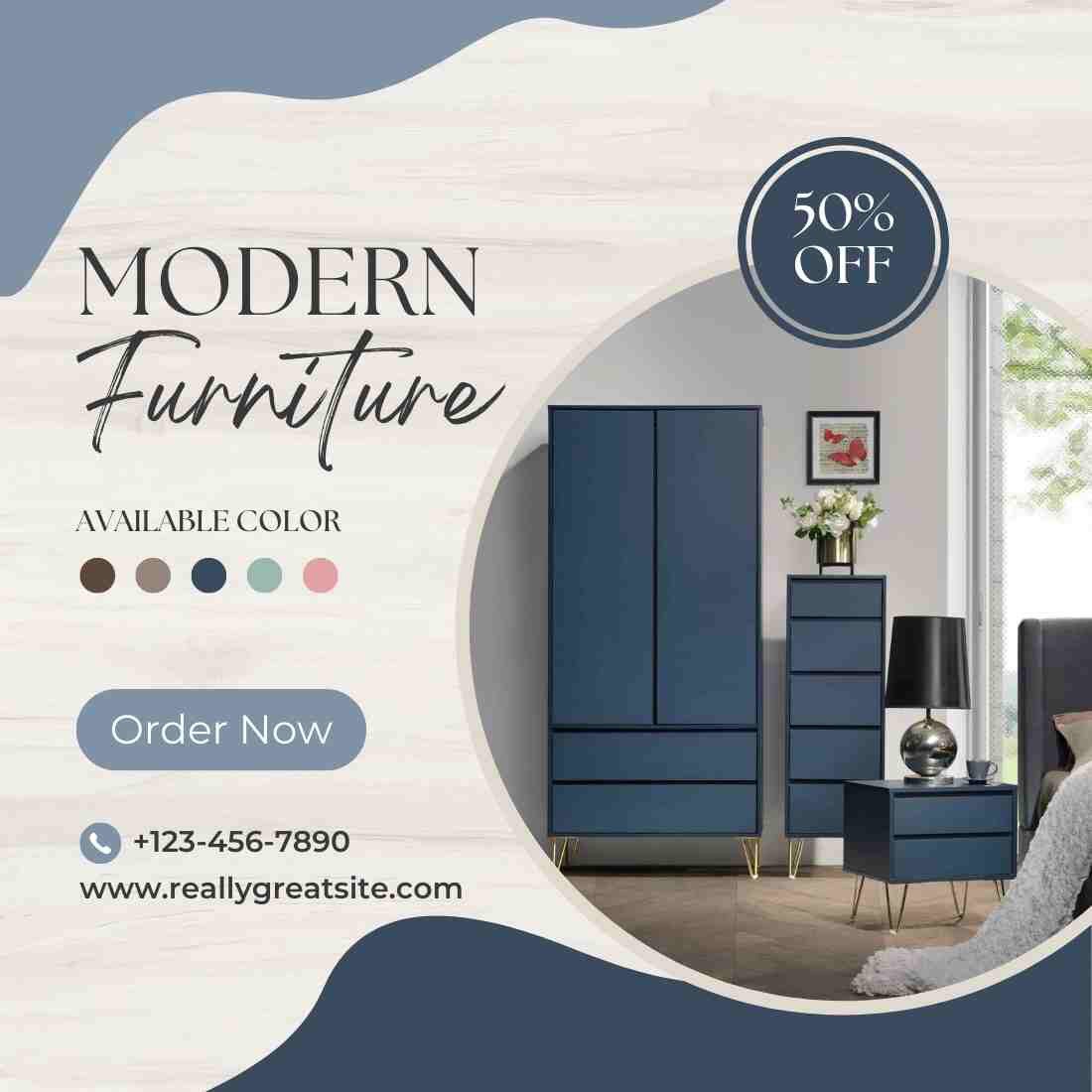 Instagram design template showcasing modern furniture preview image.