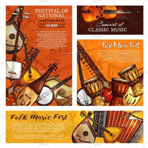 Music festival poster of musical instruments cover image.