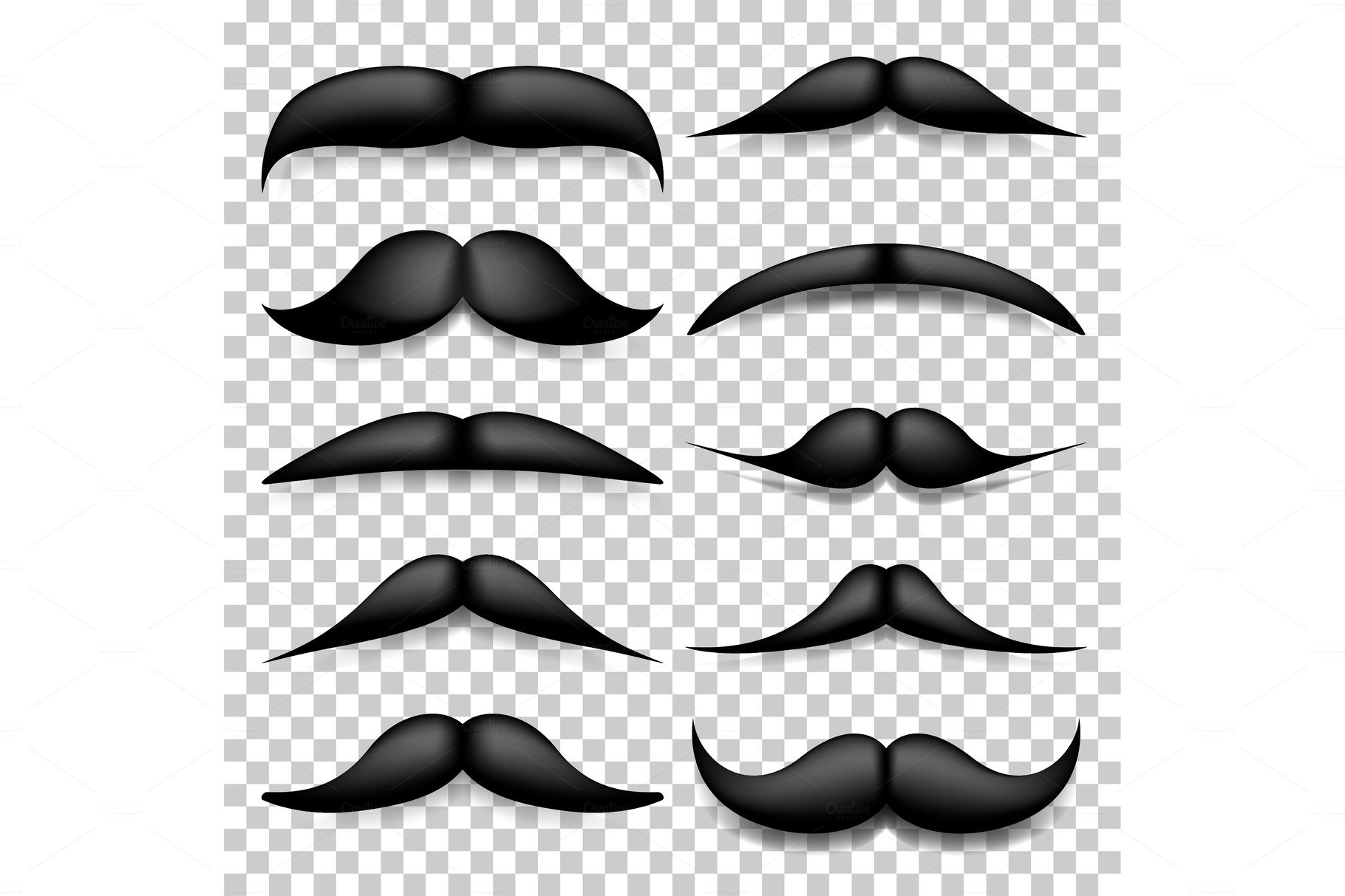 Mustache isolated on white. Black cover image.