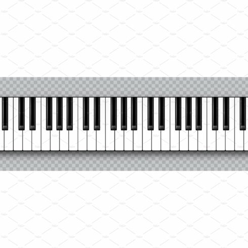 Realistic piano key. Musical cover image.