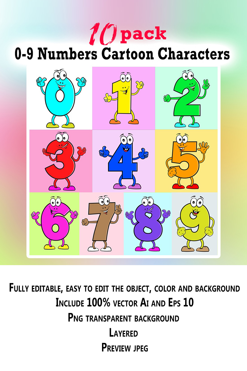 10 Colorful Number Cartoon Characters pinterest preview image.