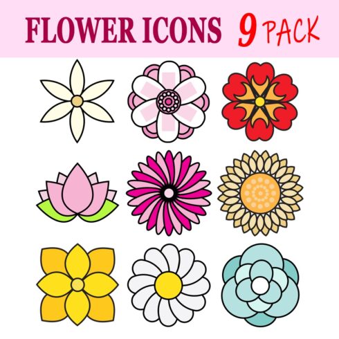 Cute 9 Flowers Icon Set cover image.