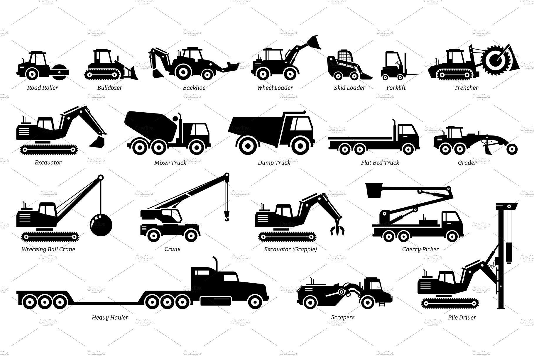 Construction Vehicles Types Icons cover image.