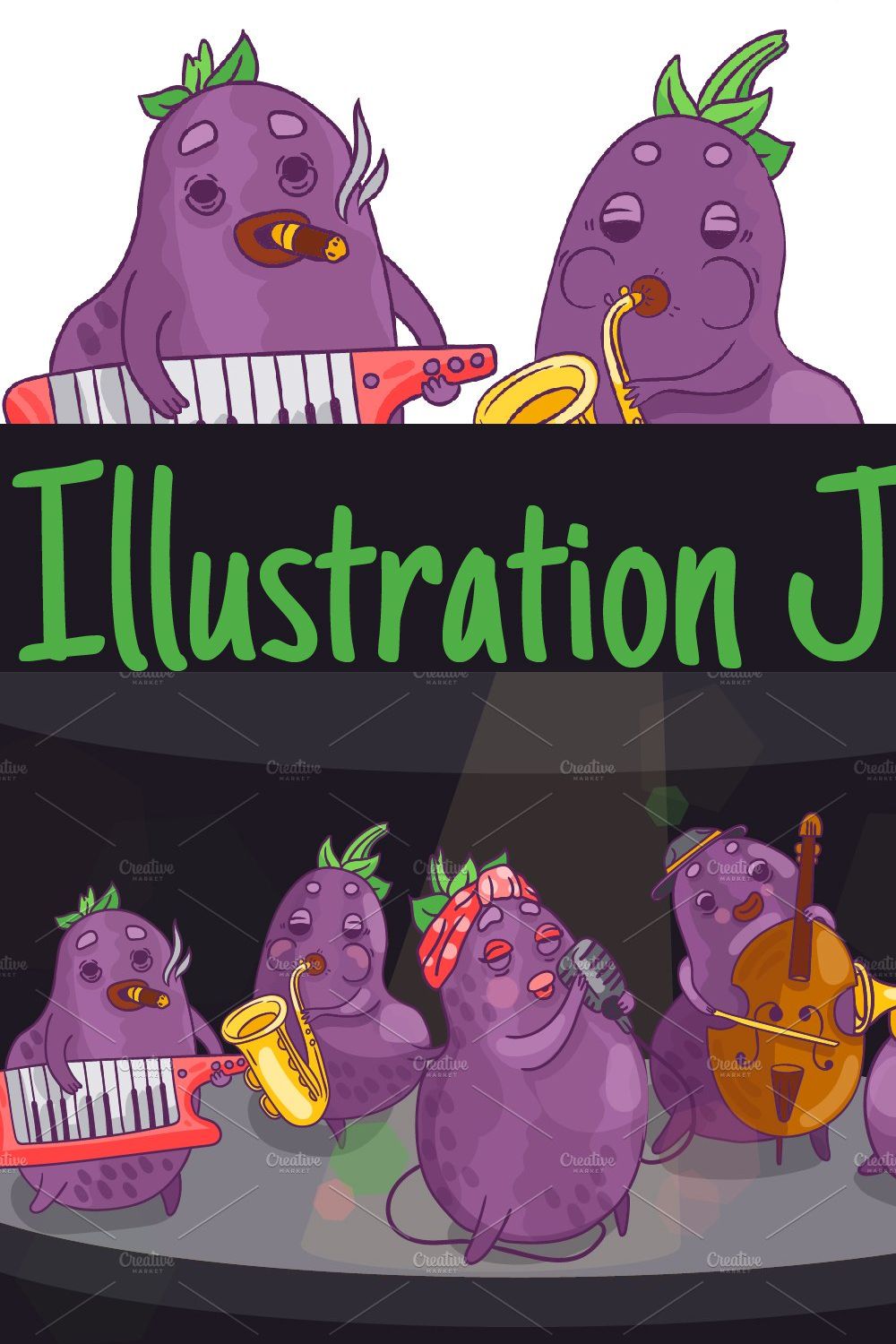 1 illustration jazz band Eggplant pinterest preview image.