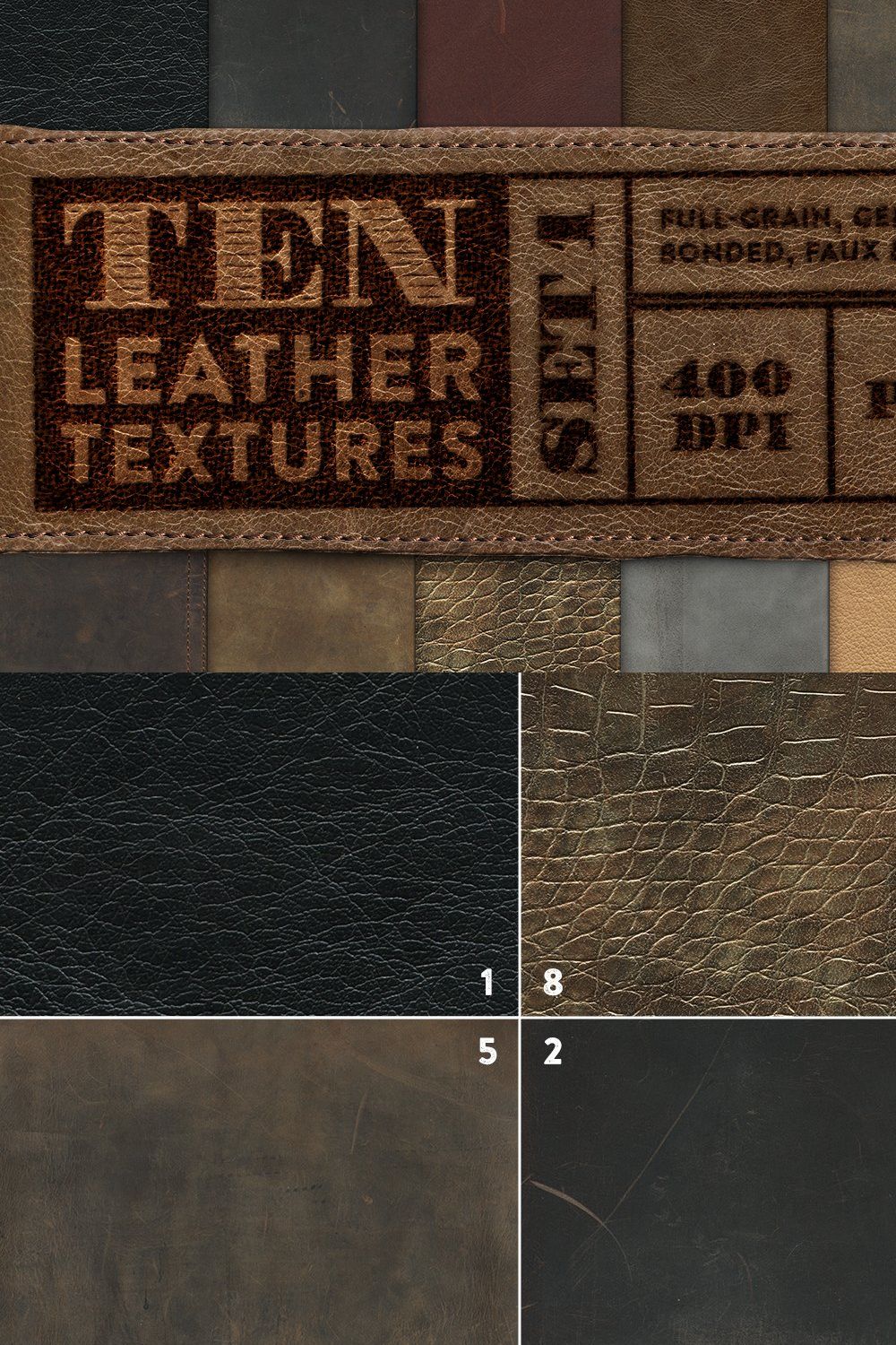 10 Leather Textures - Set 1 pinterest preview image.