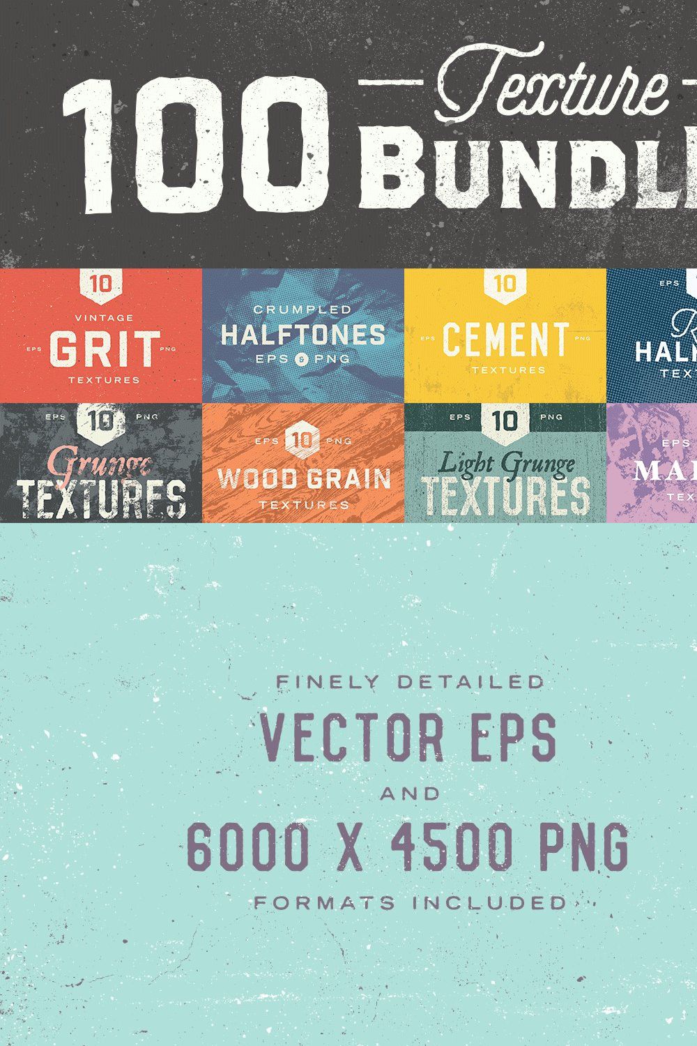 100 Texture Bundle pinterest preview image.