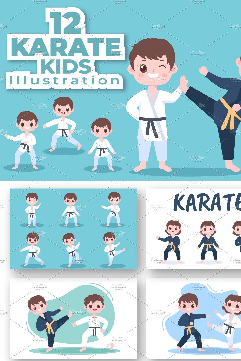 12 Cute Cartoon Karate Kids Design pinterest preview image.