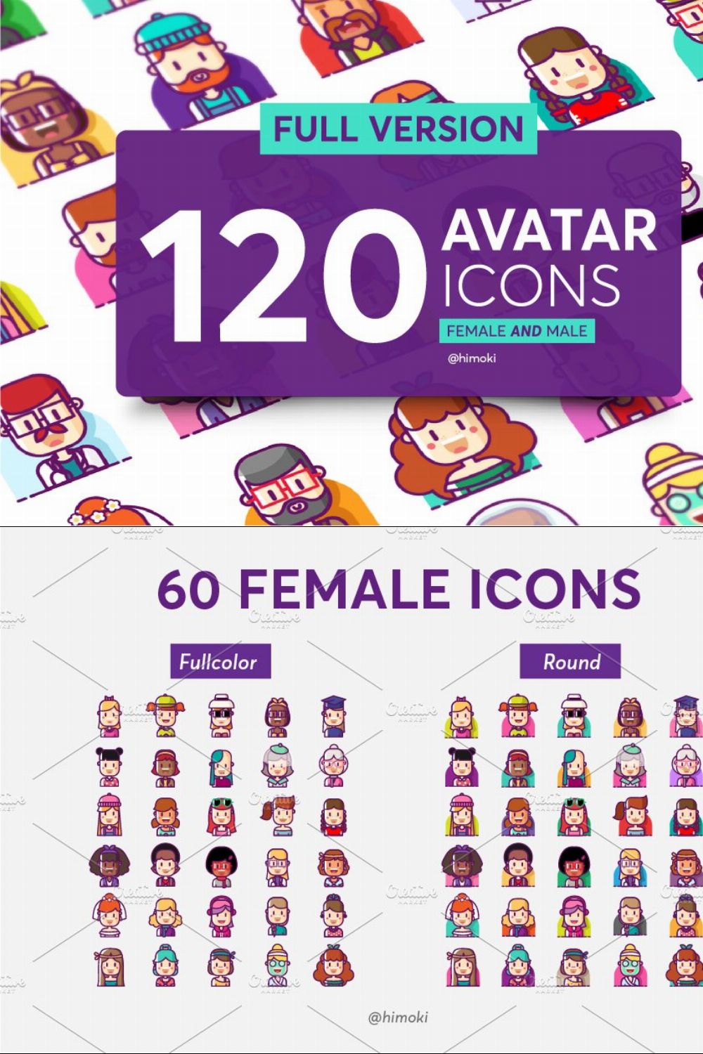 120 avatar icons-Full version pinterest preview image.