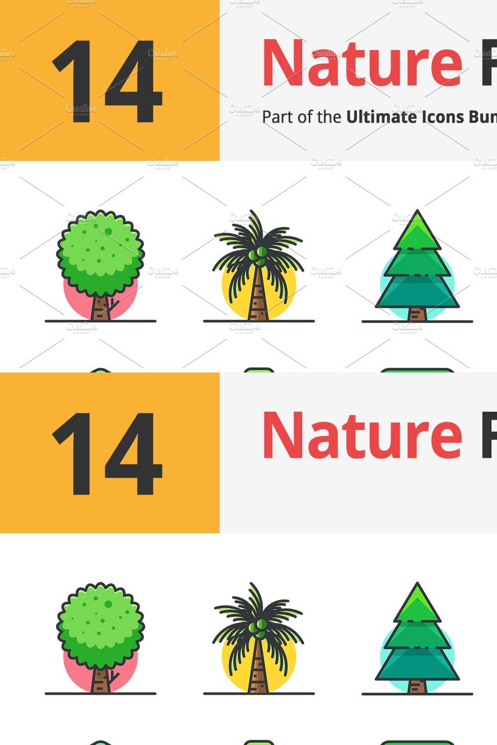 14 Nature Filled Outline Icons pinterest preview image.