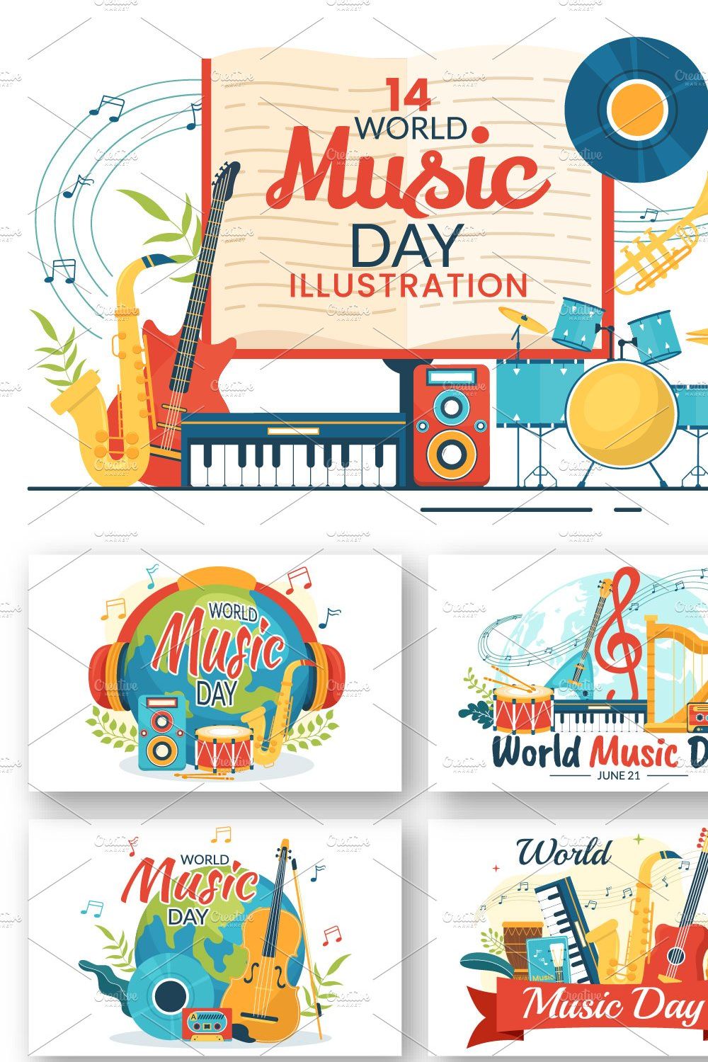 14 World Music Day Illustration pinterest preview image.